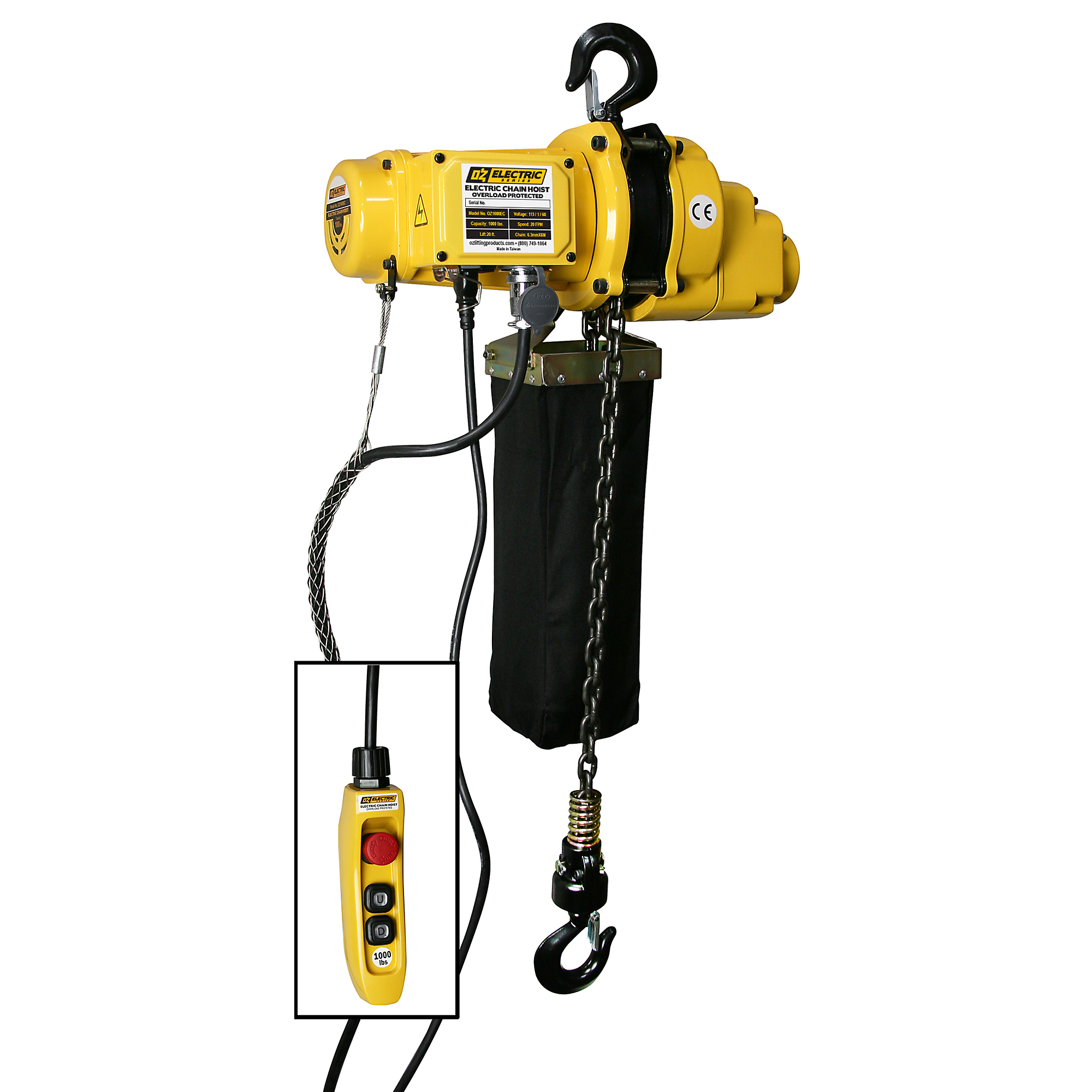 OZ Lifting Products, 1000 lbs. Electric Chain Hoist w/ 30ft. of Lift, Capacity 1000 lb, Lift Height 30 ft, Model# OZ1000EC-30